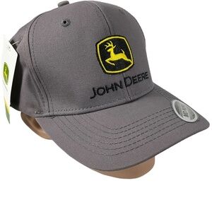 John Deere Charcoal Chino Twill Cap Hat Adjustable Mid Profile Structured